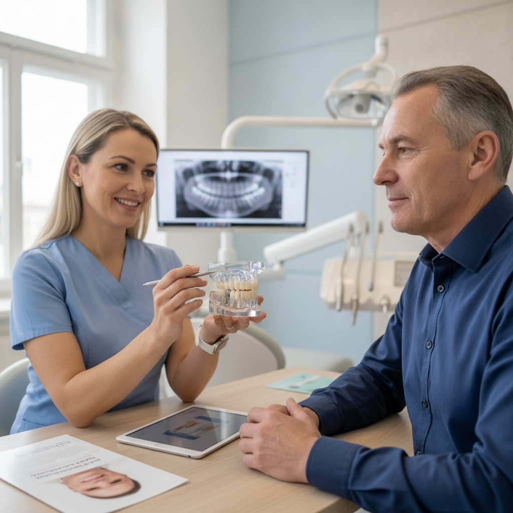 Patient discussing mini dental implants with a dentist at Westlake Implant & Cosmetic Dentistry.