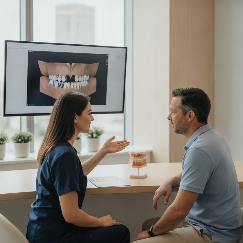 Dentist discussing dental implant payment options with a patient